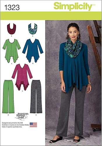 Simplicity patrones de Creative 1323Knit túnicas de mujer (Tallas, pantalones y infinity bufanda patrones de costura, tamaño R5(1416182022)