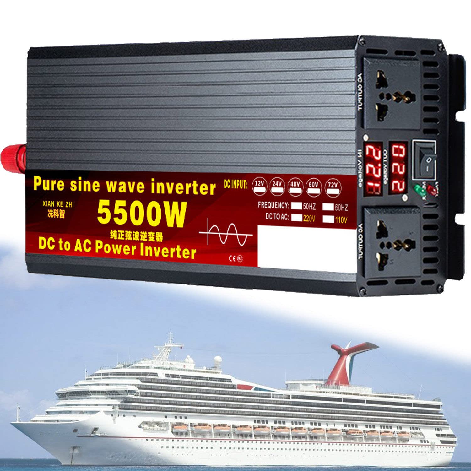 1000W/1600W/2200W/3000W/3500W/4000W/5000W/5500W/6000W/8000W/12000W 12V/24V/48V/60V/72V do 110V/230V Czysty Sinus sinusoida Przetwornica Czysta fala sinusoidalna,5500W-12Vto220V