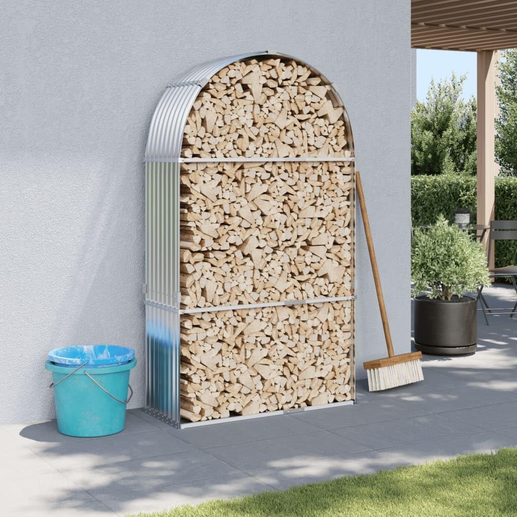 Vopese Log Holder, Firewood Storage Rack Shelf 120x45x210 cm Galvanised Steel Log Store Holder for Outdoor or Indoor Fireplace and Log Burner
