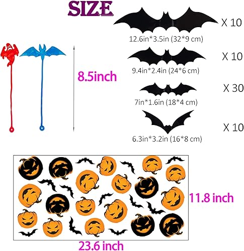 Miniatura 3 de Juego de 129 suministros de decoración de Halloween, incluye 60 calcomanías de murciélagos 3D, 18 calcomanías de pared de calabaza, 11 calcomanías