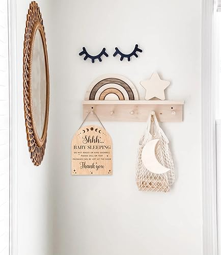 Miniatura 2 de OLMIXA Letrero colgante de madera para puerta delantera (9.8 x 12 pulgadas), no golpees ni anillas para colgar perillas de puerta, colgador de