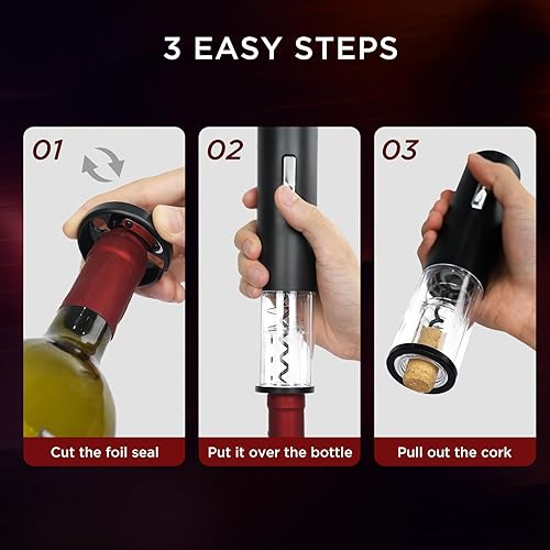 Miniatura 6 de Juego de abridor de botellas eléctrico recargable, sacacorchos electrónico automático con tarjeta de felicitación, tapón al vacío, vertedor y