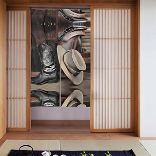 WZYWHJ Cortinas de calidad con patrón de botas occidentales de sombrero negro vaquero, divisores de habitación versátiles para el hogar, oficina, cocina, cortina elegante y funcional, 86 x 142 cm