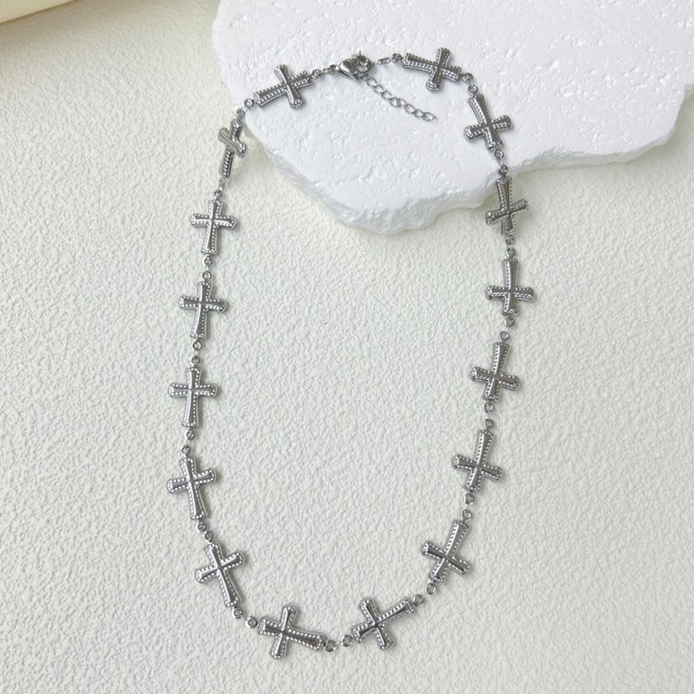 JczR.Y Sideways Cross Necklace for Women Multi Crosses Charm Necklace Stainless Steel Cross Pendant Necklaces Personality Religious Faith Charm Choker Costume Jewelry Gift - Image 2