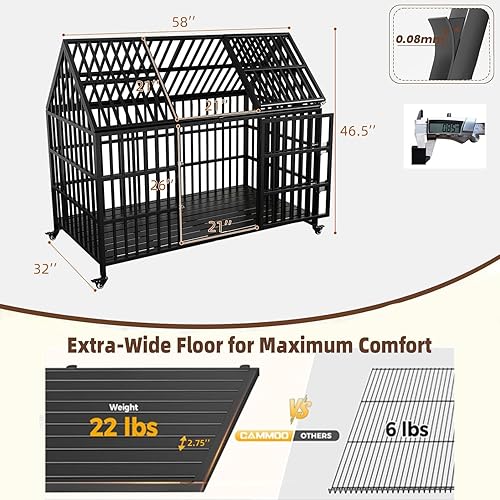 Miniatura 2 de Jaula de alta resistencia para perros grandes, 58 pulgadas extra grande para interiores, jaula de techo para perros con alta ansiedad