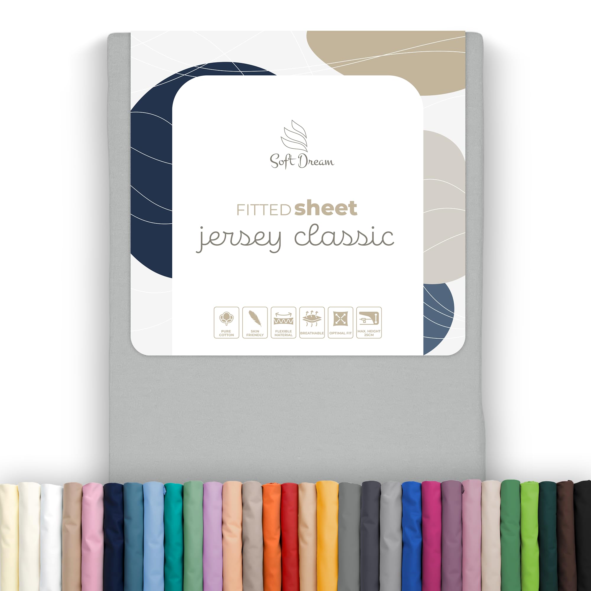 Soft Dream Fitted Sheet 100% Jersey – 29 Colours and 5 Sizes, grey, 200 x 200 cm