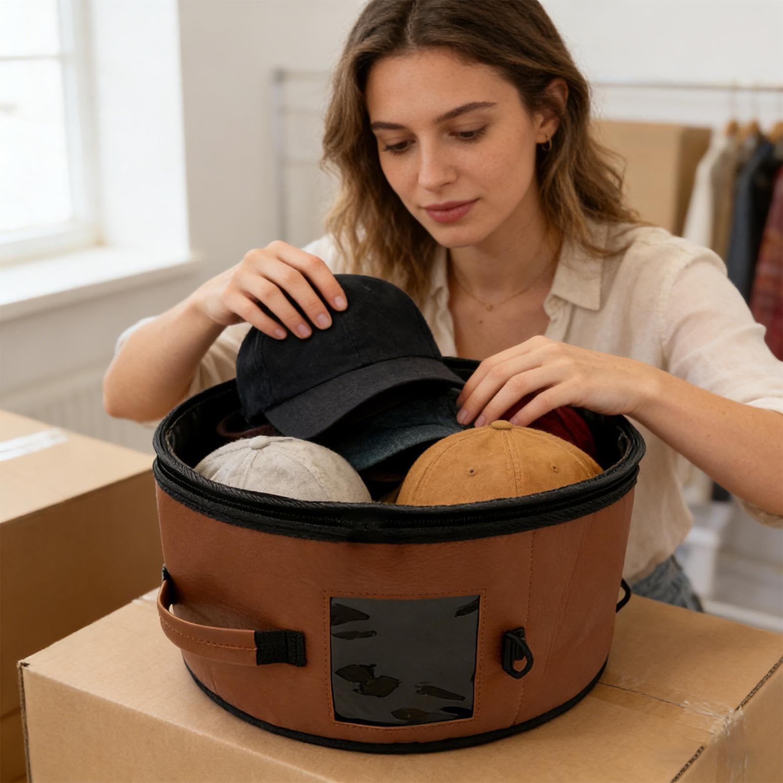 Para Sombreros Organizador De Gorras Grande Con Asa | De Sombrero Grande Con Ventana Transparente Para Hombres Mujeres Hogar Dormitorio Armario Animales De Peluche