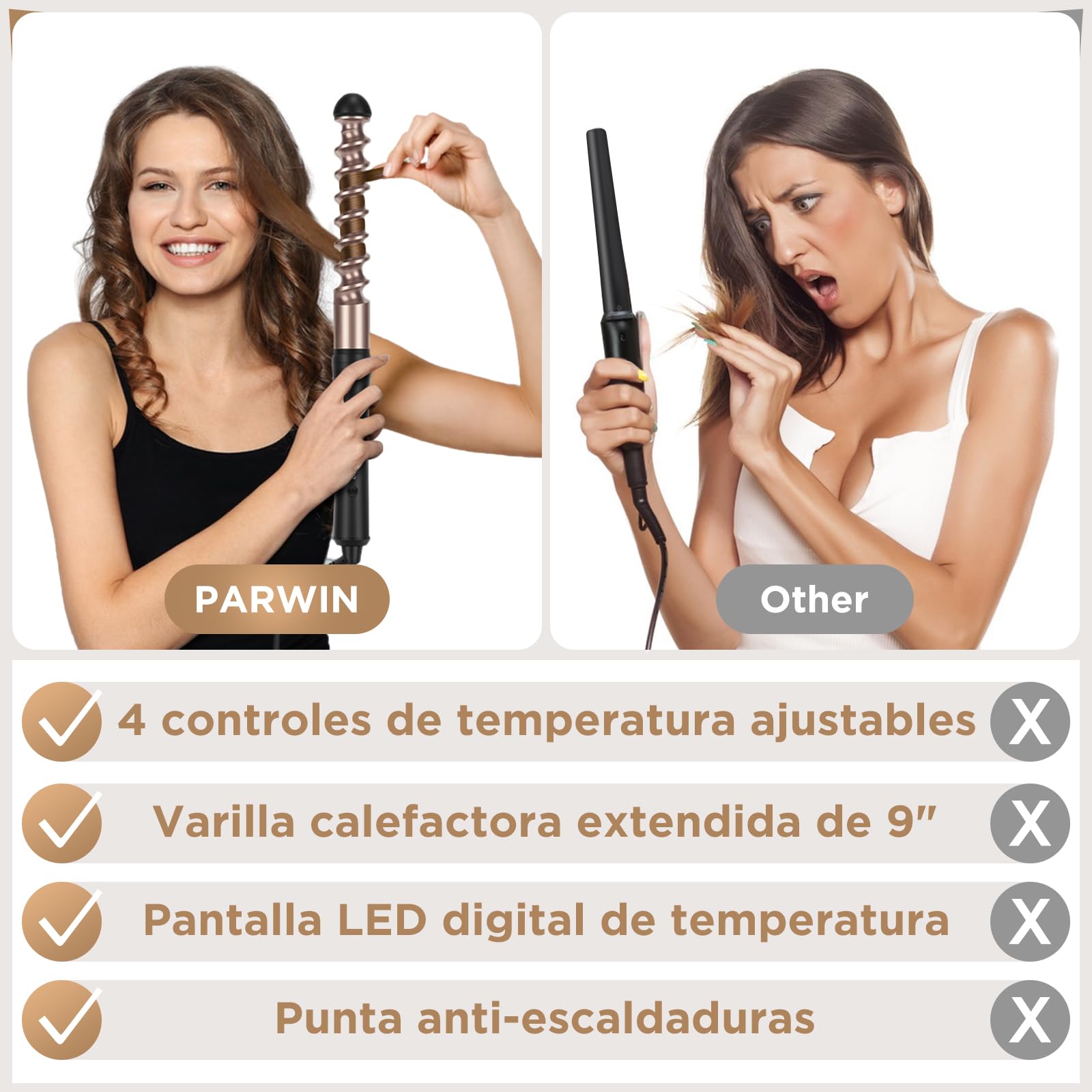 Rizador 5 en 1 PARWIN PRO BEAUTY Multifuncional Intercambiable Rizador con Turmalina Cerámica y 140-230°C Bigudí con LCD Display