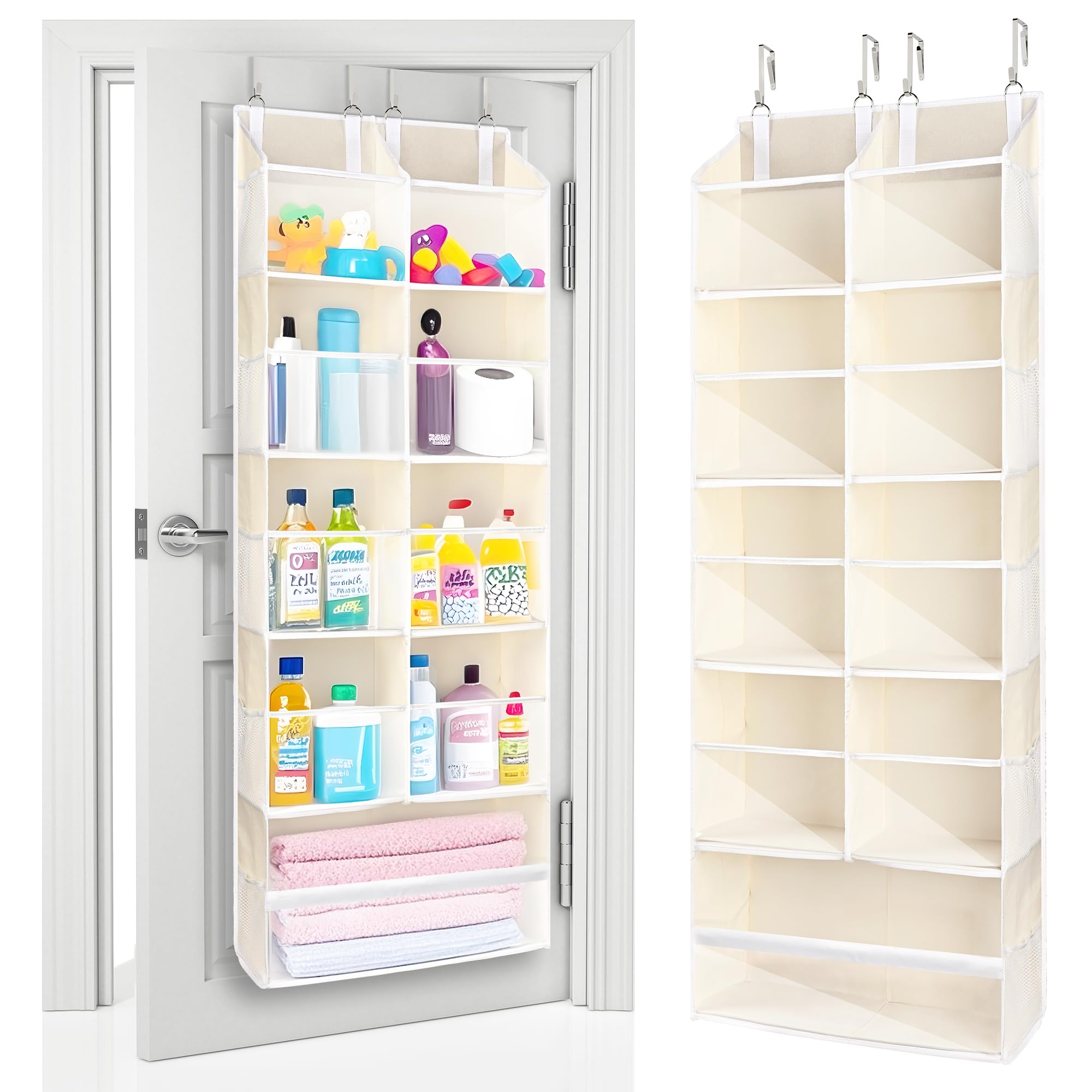 ULG Over the Door Organizer, 5-Tier Extra Large Hanging Storage with 10 Mesh Pockets, 100 lbs Capacity, Heavy Duty Door Organizer for Closet, Bedroom, Nursery Storage, Beige