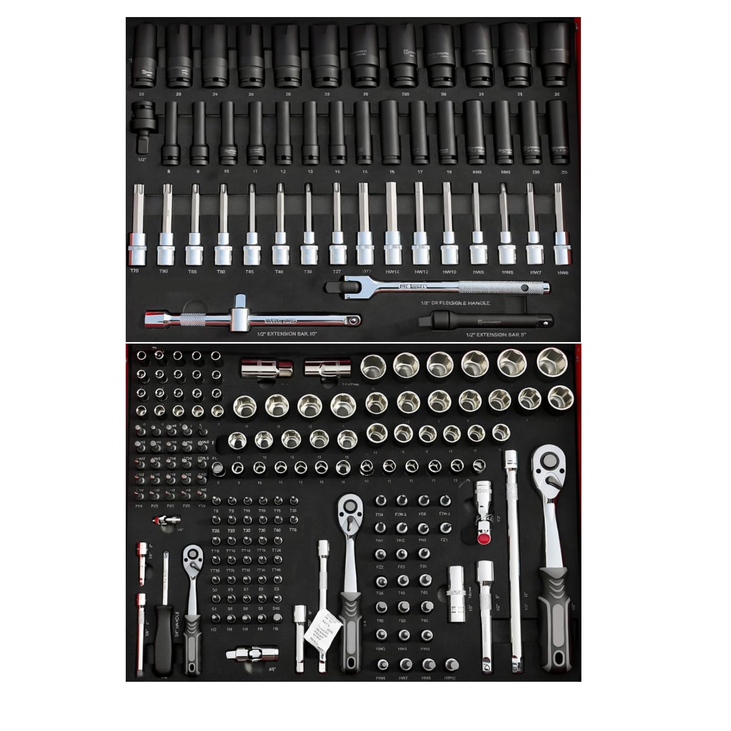GrecoShop Carrello XXL Attrezzi Professionale Completo 7 Cassetti + 1 Armadietto, Utensili Inclusi, Chiusura a Chiave, Organizer, Ruote, Struttura Rinforzata, Carbon Look, Ideale per Garage Officina