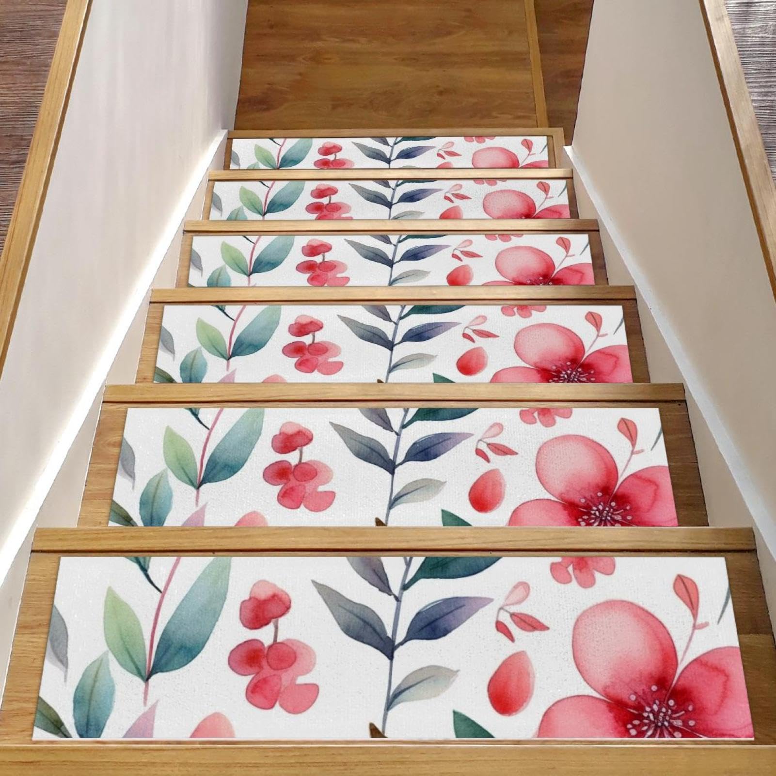 Tapis d'escalier antidérapant 76x20cm avec fleurs roses pour chien