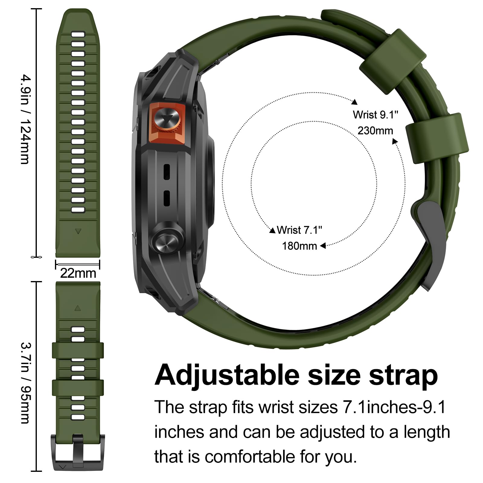 22mm Cinturino rapido per Garmin Fenix 7 Pro/Fenix 7/Fenix 6/Fenix 5/EPIX 2, Cinturino di ricambio in silicone morbido per Garmin Forerunner 935/945/955/754/Approach S60/S62