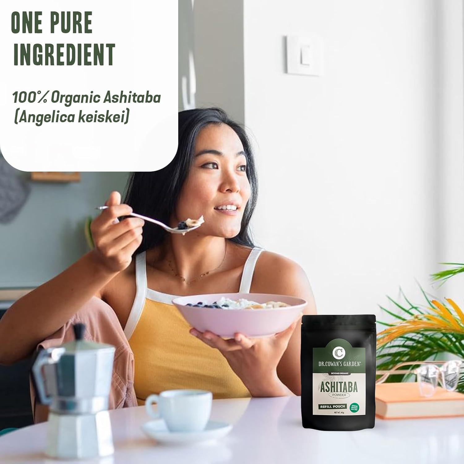 Dr. Cowan's Garden Ashitaba Powder – Premium Sun-Dried Ashitaba Leaves – Small-Batch Herbal Superfood – Pure Ashitaba Powder for Daily Vitality, Digestion Support (20 Servings)