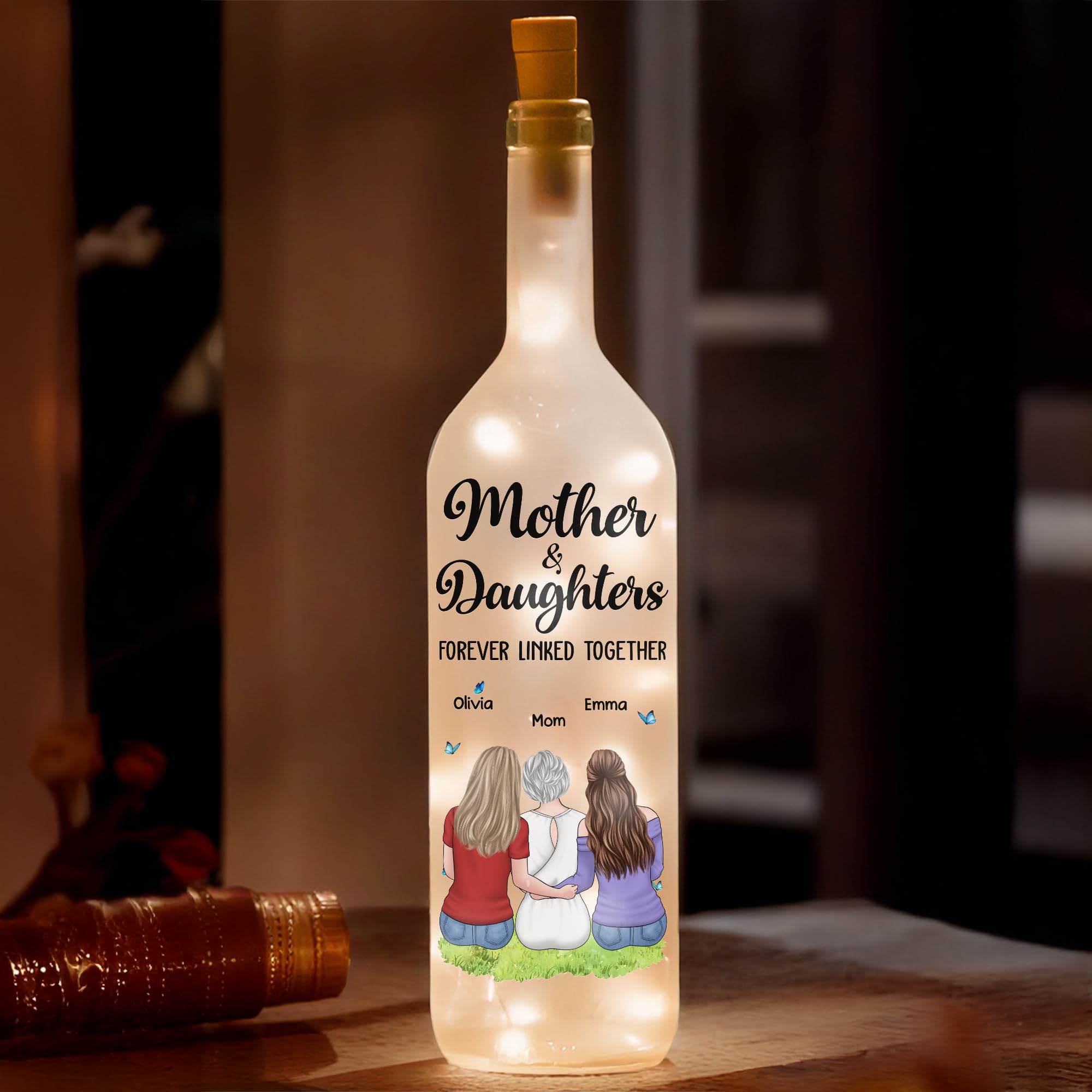 Joy Crafters Mother and Daughter Forever Linked Together Personalized Bottle Lamp, Mothers Day Birthday Gifts for Mom Daughter, Birthday Housewarming