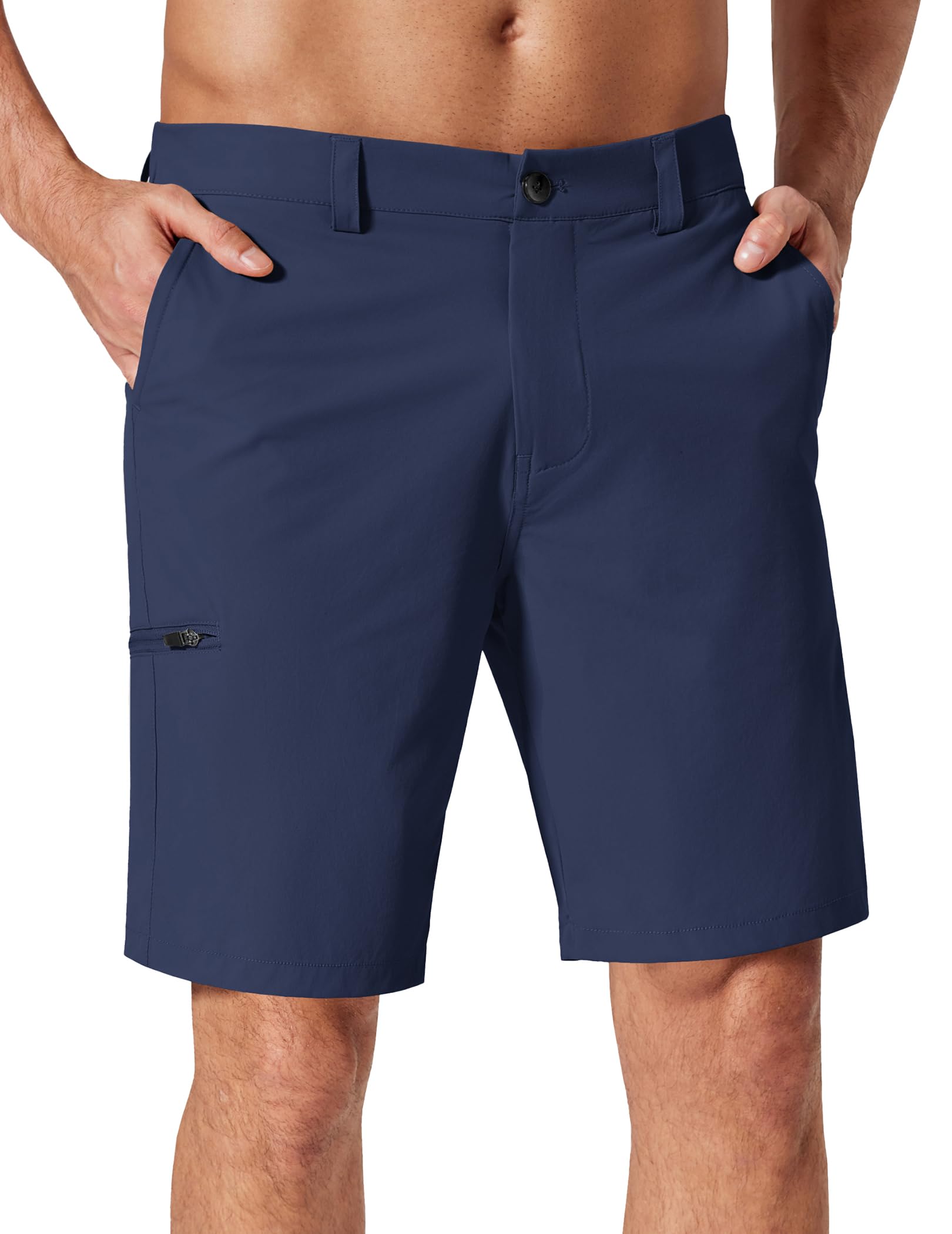 COOFANDY Mens Casual Golf Shorts 9" Stretch Lightweight Quick Dry Summer Hiking Travel Shorts with Zipper Pockets Navy Blue