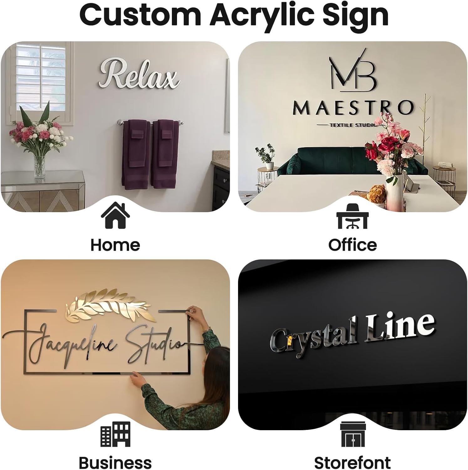 Custom Business Logo Sign, Personalized Laser Cut 3D Acrylic Signs for Wall Decor, Professional Customizable Acrylic Signage for Business Office Company Beauty Salon Retail Outlet Cafe Bar Wedding