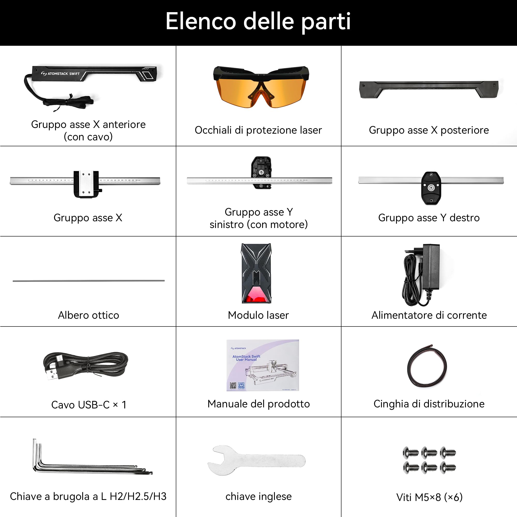 ATOMSTACK Macchina per incisione laser, taglierina laser, taglierina laser ad alta precisione 0,01 mm superficie di incisione 300 × 300 mm (Swift-7W Nero)