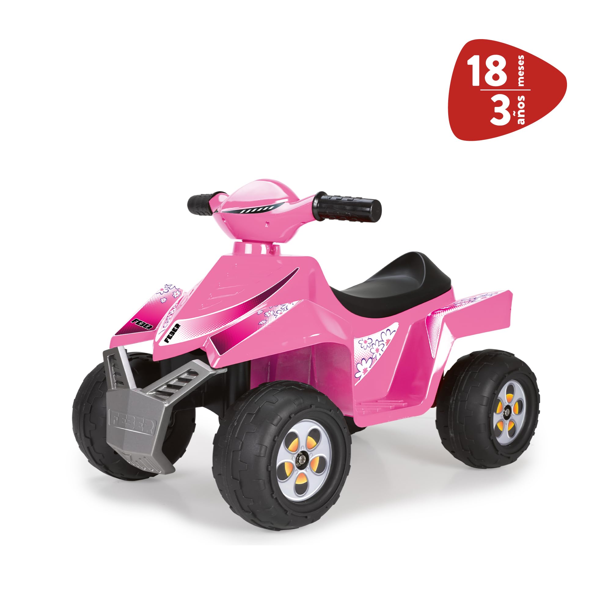 FEBER - Quad Racy 6V rosa, Quad elettrico per bambini da 18 mesi a 3 anni, con acceleratore, ruote grandi e robuste per la stabilità, fino a 40 min di batteria, Famosa (FEN50000)