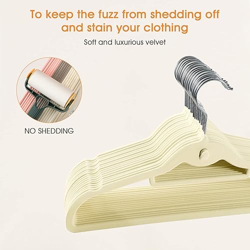 Miniatura 7 de Perchas de terciopelo para ropa, delgadas, apilables, antideslizantes, color beige, para ahorrar espacio, perchas resistentes para adultos con