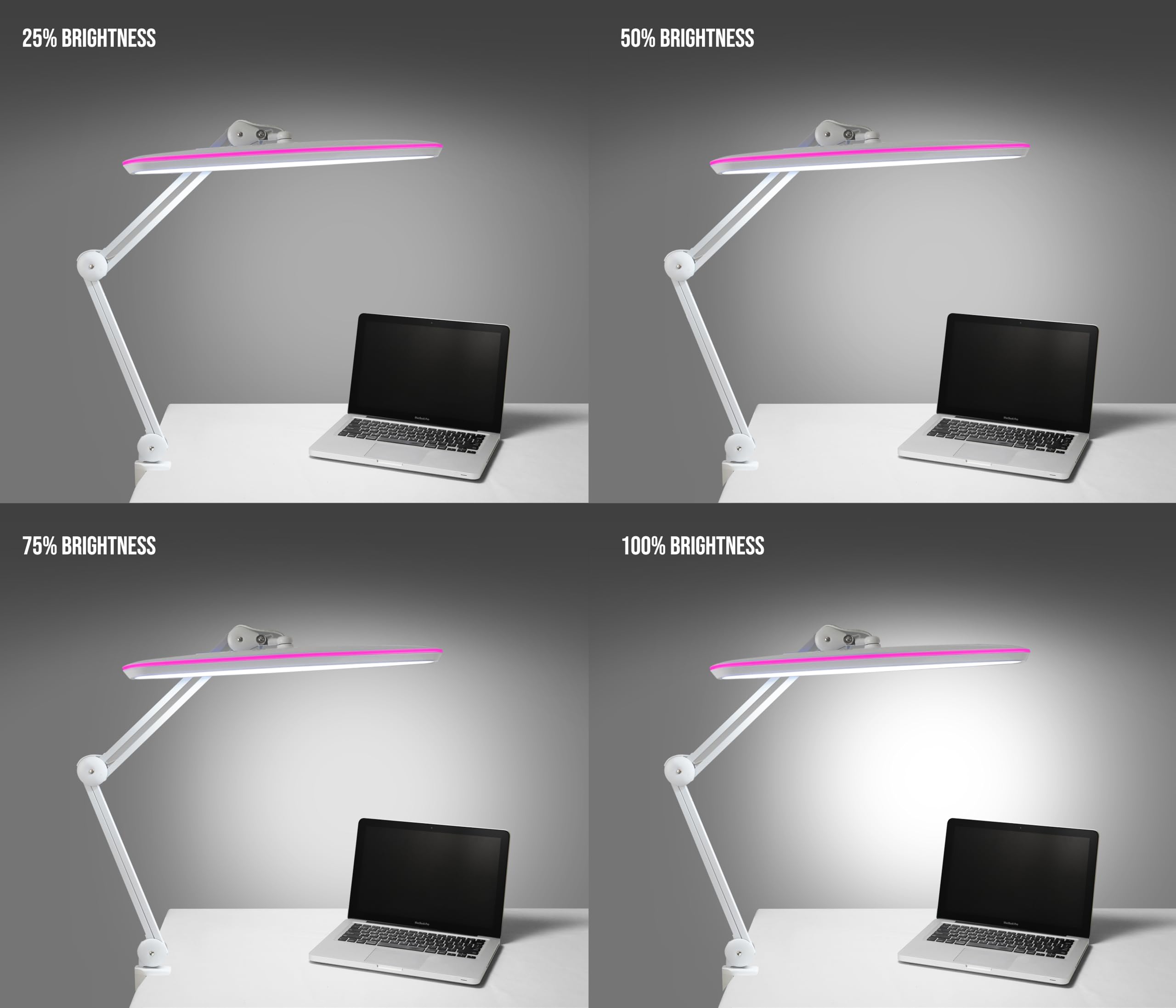 Neatfi XL Lampe de Bureau LED 2 200 Lumens 24W – Tête Large de 58 cm | Luminosité Réglable, Lumière Confort Visuel | Bras Ajustable | Loisirs Créatifs (Blanc avec Anneau Rose, Non-CCT avec pince)