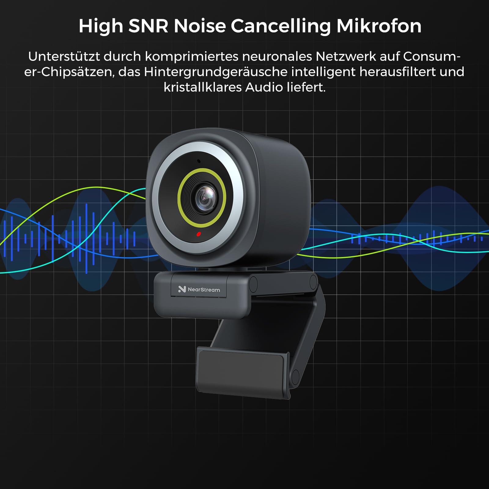 NearStream V08AF 4K Webcam USB für PC & Laptop| KI-Auto-Framing & Autofokus | Mikrofon mit Geräuschunterdrückung, Autofokus, KI-gestützte Bildausschnittanpassung und einstellbares Sichtfeld