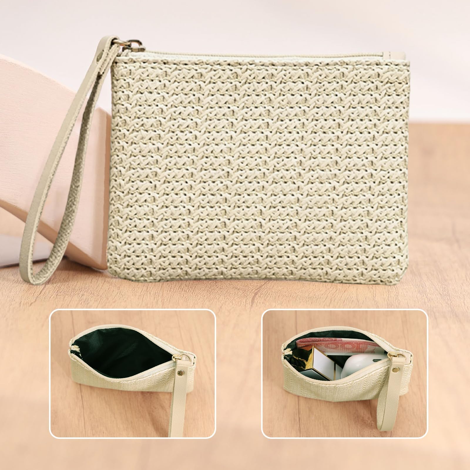 Borsa di Paglia Donna, Borsa Estiva Donna Paglia, Borsas a Tracolla a Maglia per l'Estate, Borsas da Spiaggia per Vacanze Boho, Borse da Mare per Viaggi in Spiaggia & Shopping Tutti Giorni