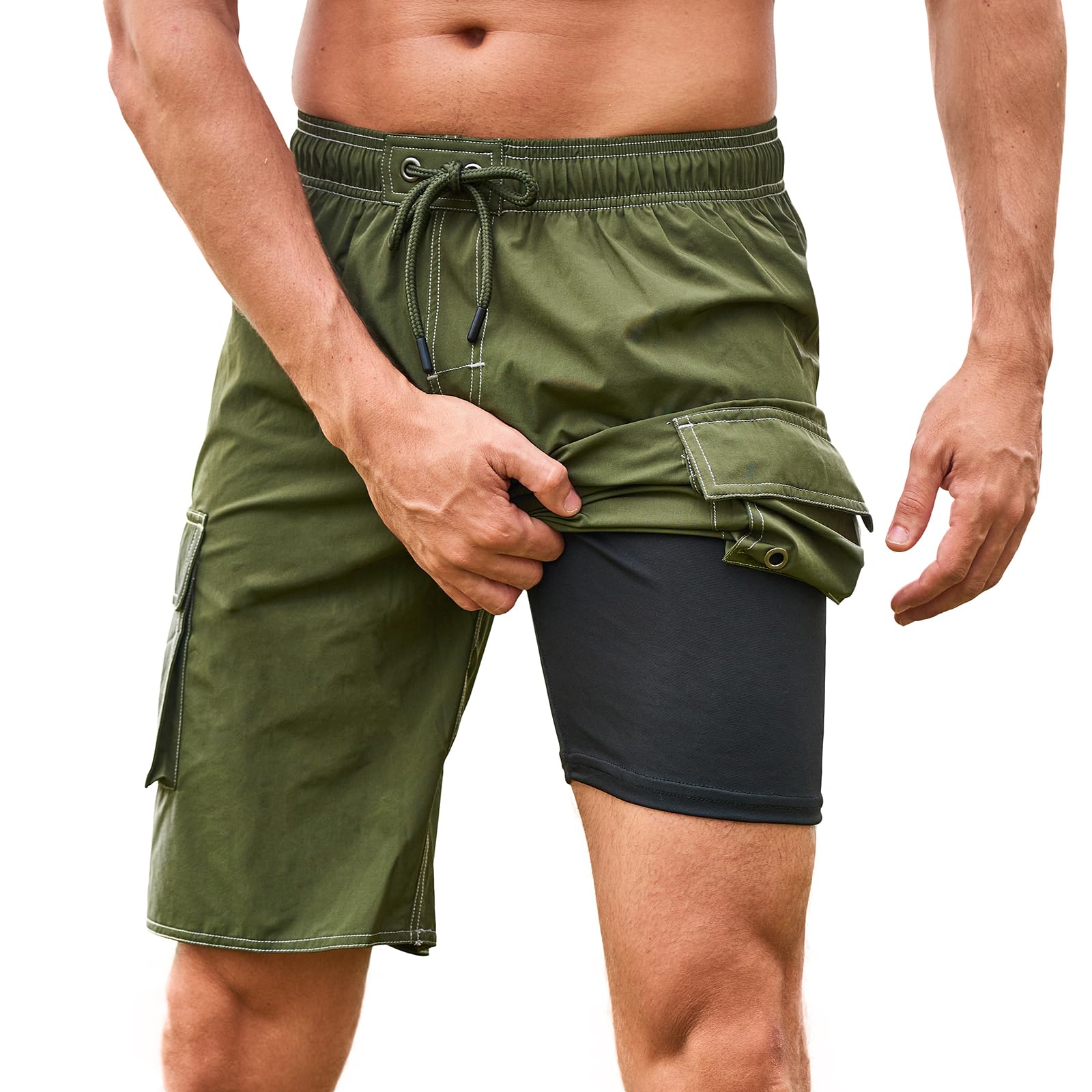 REDTURKEY Men's Swim Trunks, surf Shorts, Quick-Drying Men's Swim Trunks with Compression Padding, Swimwear with Side Pockets