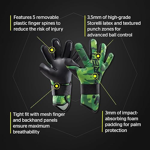 Miniatura 7 de Storelli Gladiator Challenger 2.0 Goalkeeper Gloves Protective Soccer Goalie Gloves with Finger Spines Enhanced Finger and Hand Protection