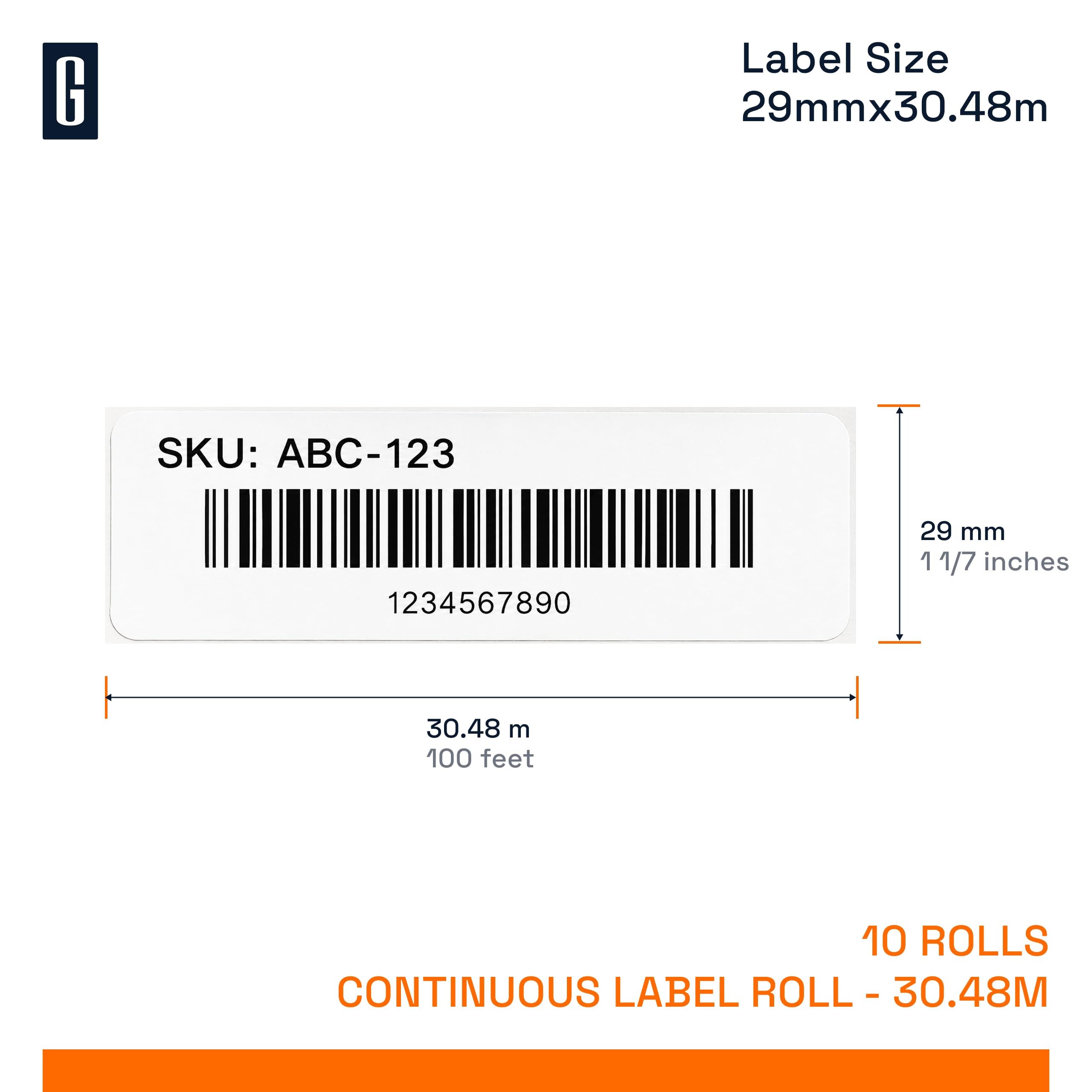 GROF 10 Rollen DK-22210 Endlosetiketten kompatibel mit Brother - 29mm x 30,48m, QL-Etikettendrucker Rolle für QL-500 QL-700 QL-800 QL-1100 (10)