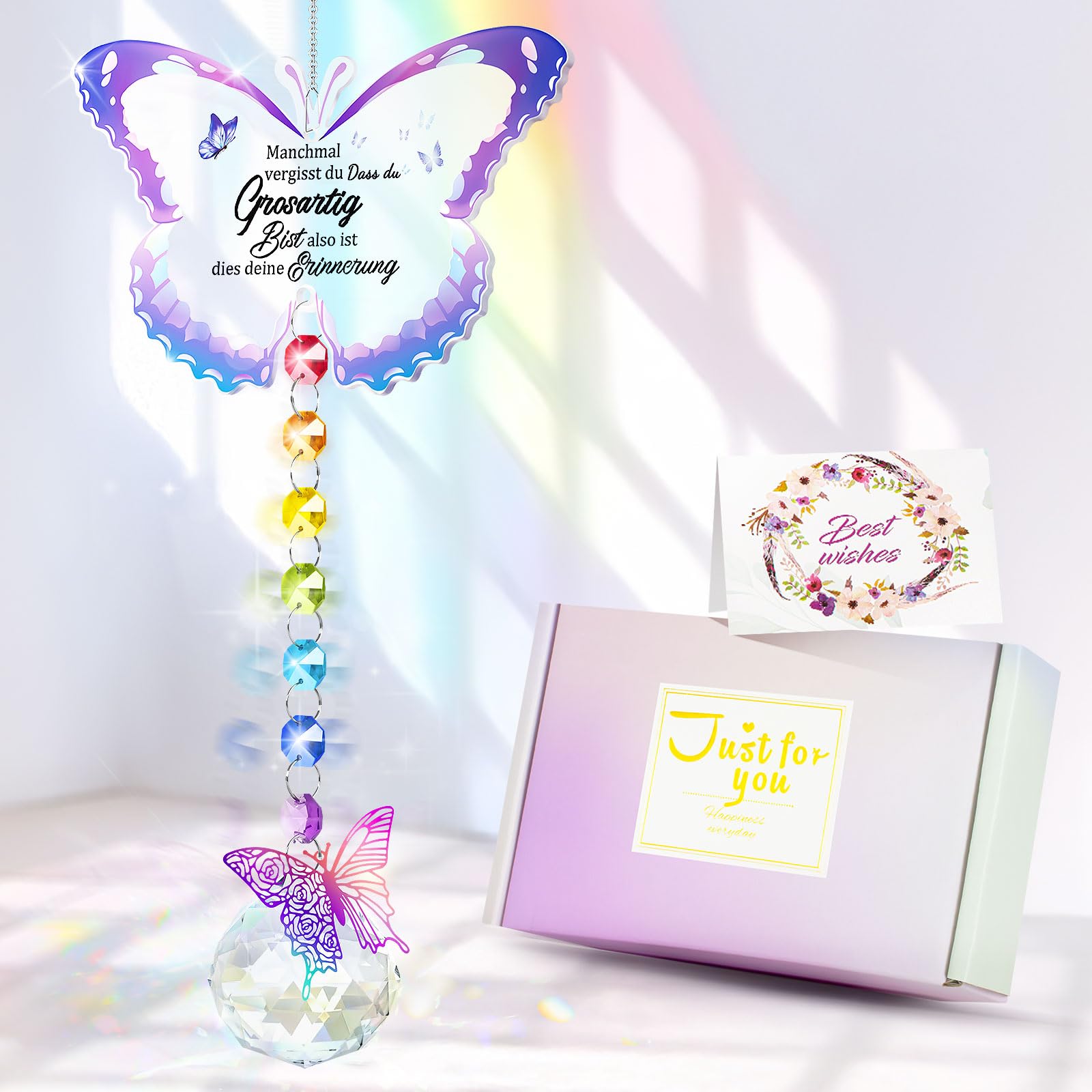 Geschenke für Frauen - Kristall Chakra Sonnenfänger Anhänger für Beste Freundin, Schwestern, Mama, Mädchen zum Geburtstag