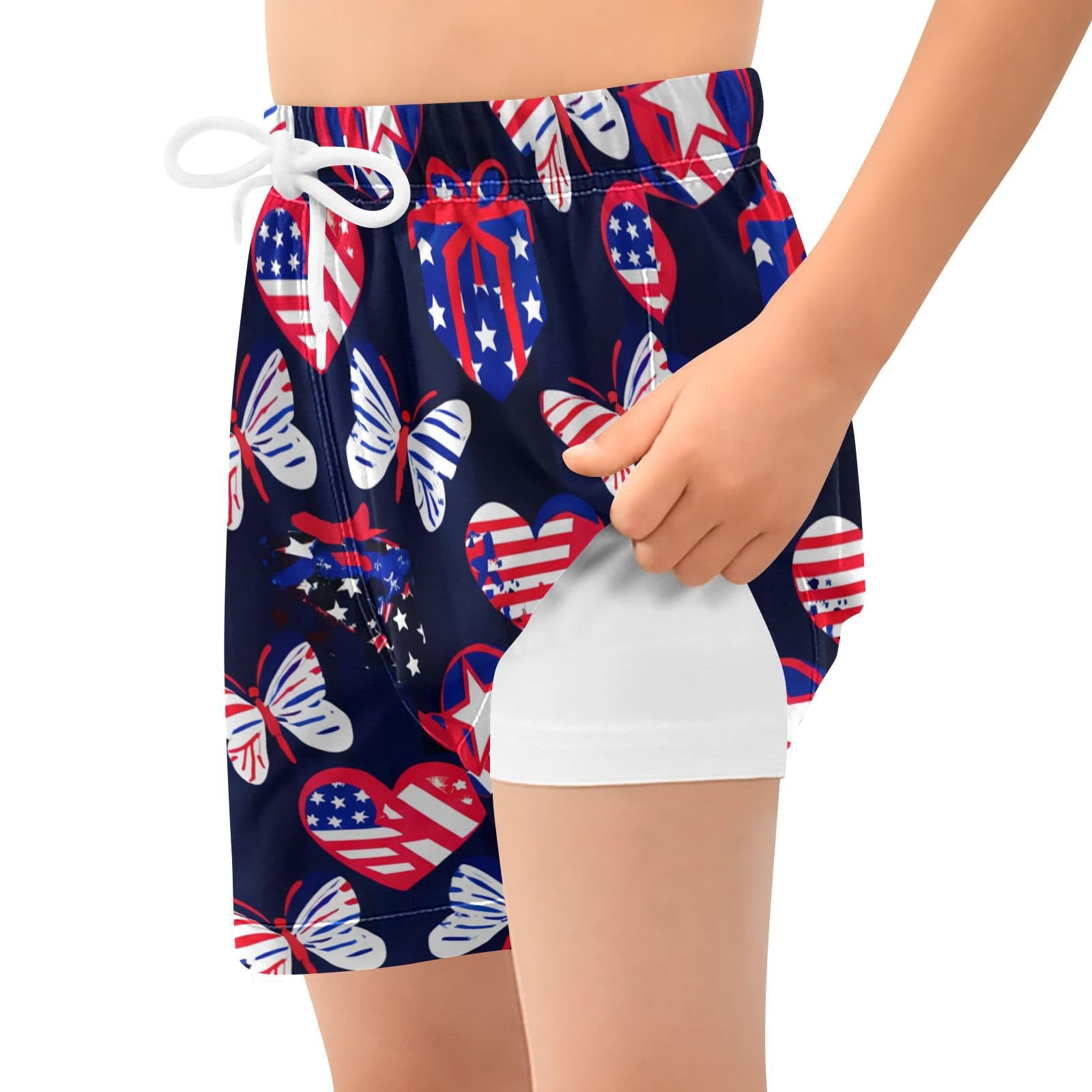 YANENDIE Boy Swim Trunks with Compression Liner Independence Day Boys Swim Shorts Quick Dry Beach Shorts