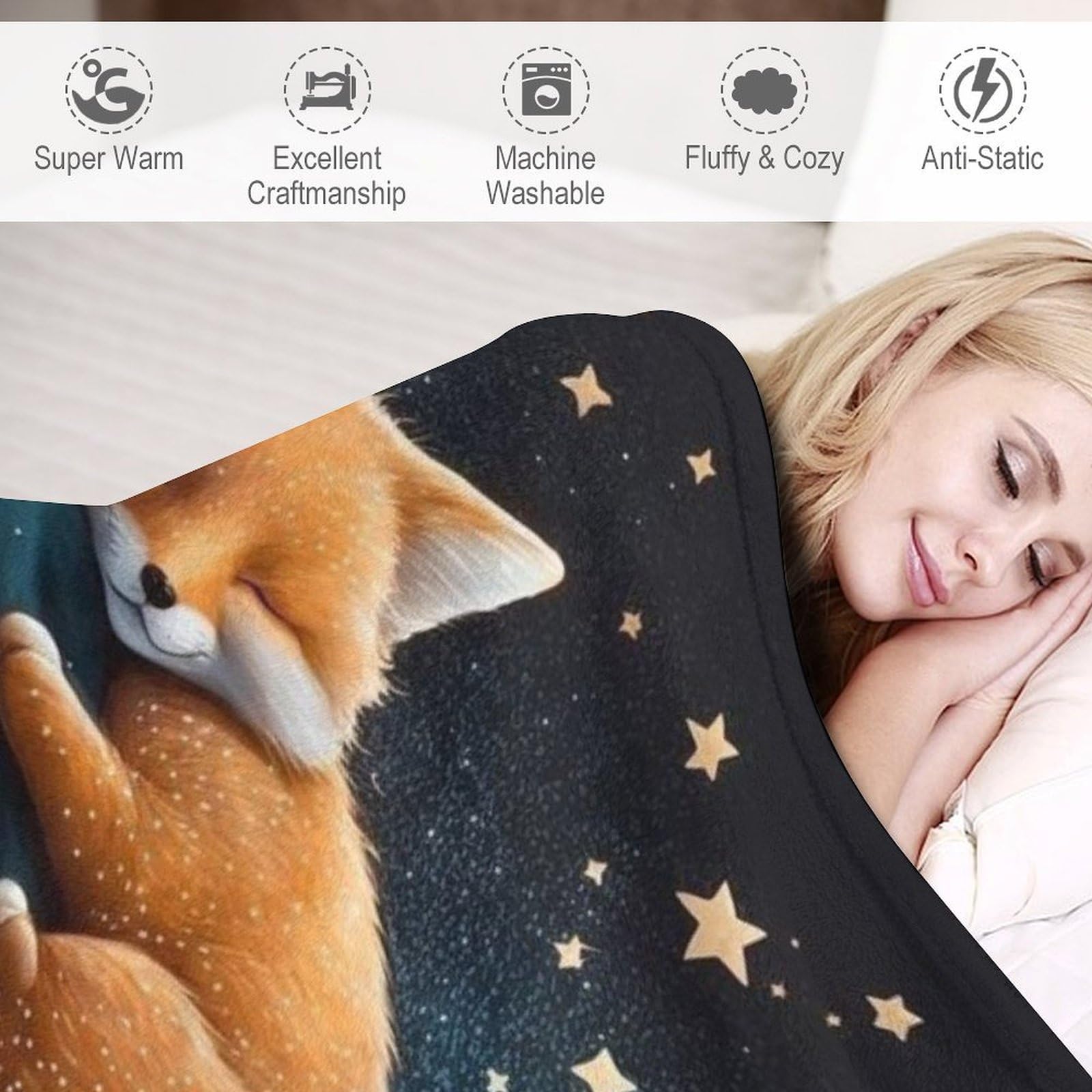Premium Wohndecke - Fuchs Decke Flannel - Extra Weiche TV- Decke Vier Jahreszeiten Wohndecke Dicke Couchdecke Für Bett/Sofa （180×200cm）