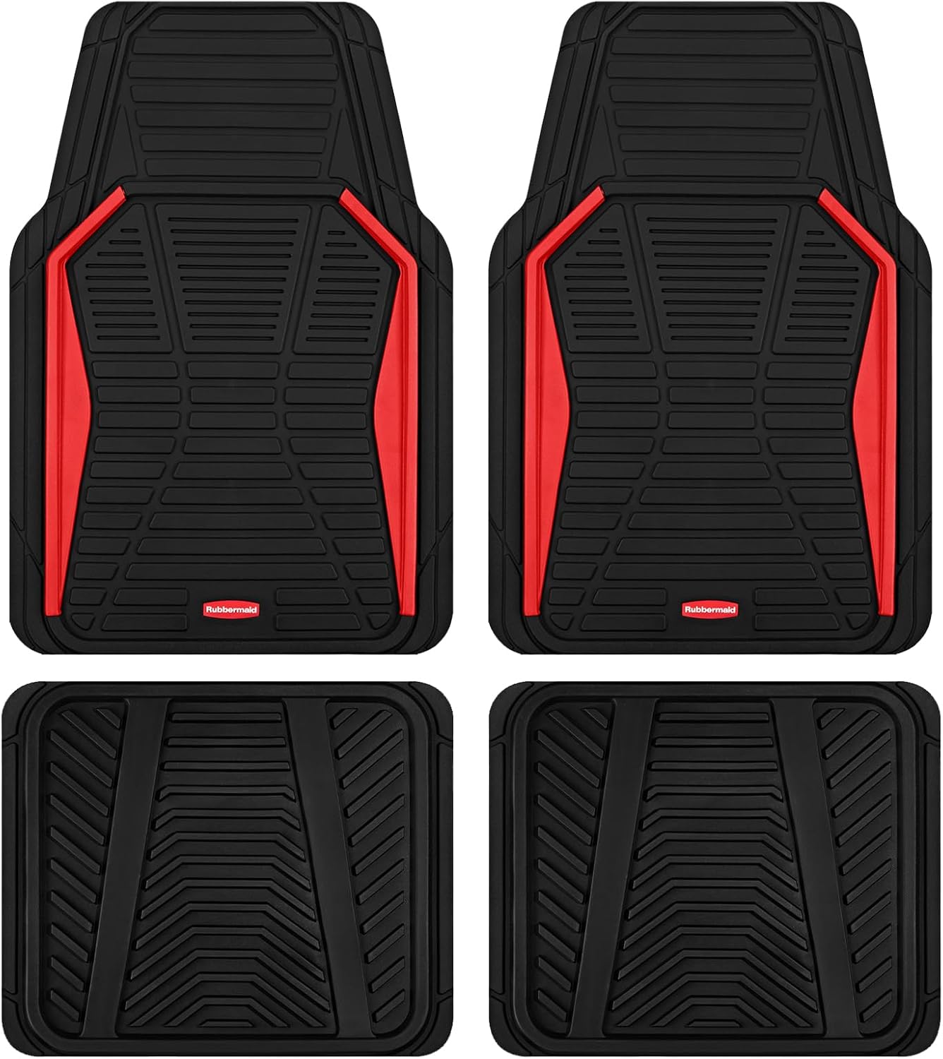 Rubbermaid Car Mat Full Set All-Weather Heavy-Duty 4 Pieces– Trim-to-Fit Universal Car Mats Full Set – Waterproof Rubber Floor Liners for Most Trucks, SUVs, Vans, and Sedans-Black