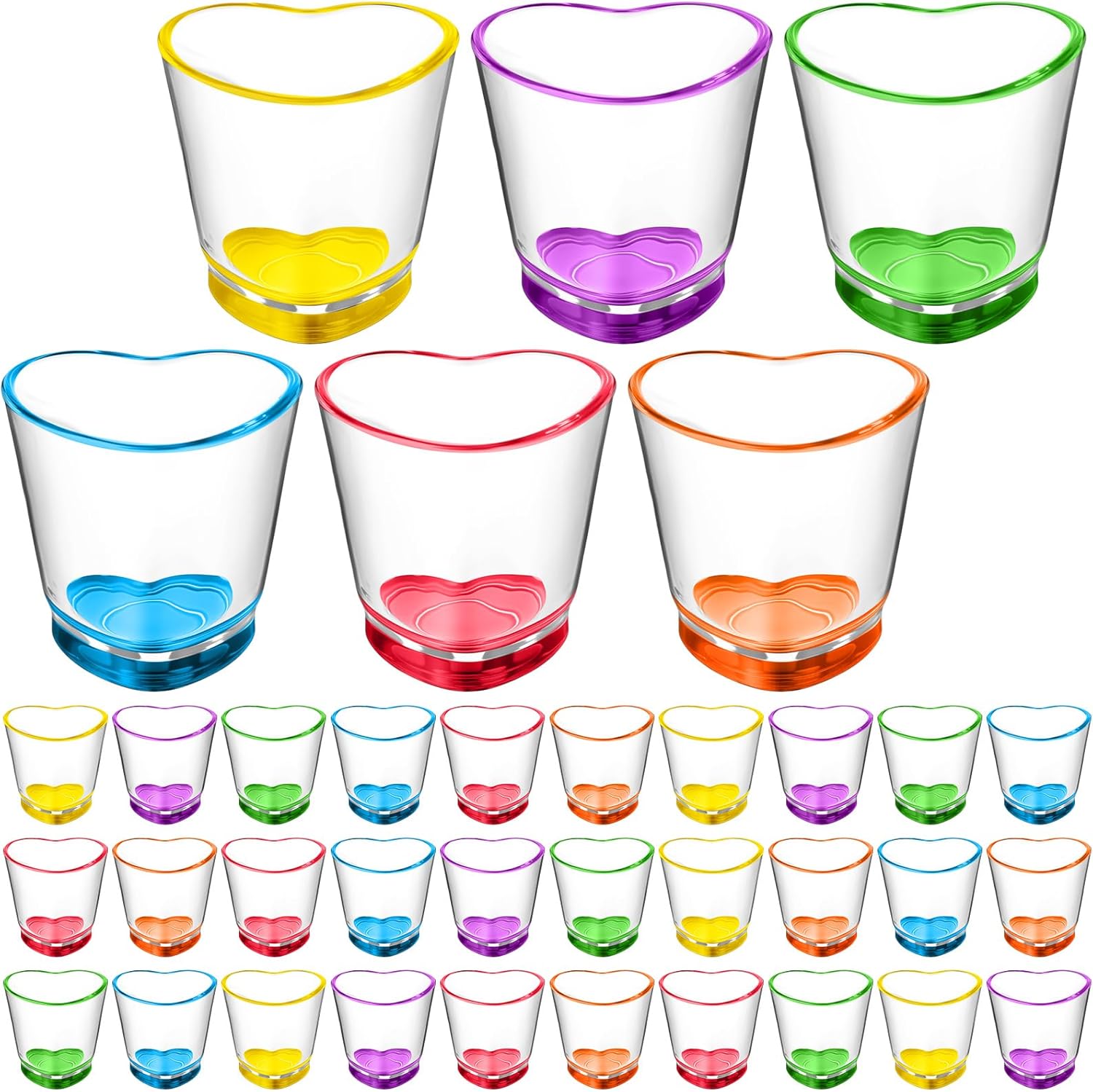 Sabary 36 Pcs 1.5oz Mini Shot Glasses Valentine's Day Heart Shaped Shot Glasses Bulk, Colorful Beer Mugs Juice Mugs Stein Tasting Cups Rainbow Cups for Whiskey, Tequila, Spirits and Liquors