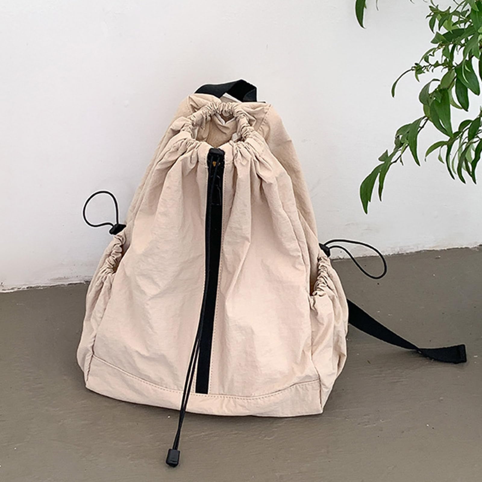 Zaino da viaggio da donna, zaino scolastico per studenti, con coulisse, grande capacità, casual, per lavoro, increspato, con coulisse, borsa da scuola di grande capacità