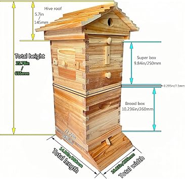 Beehive Starter Kit for Beekeeping - Complete Bee Box with Observation Window & Honey Spout, Includes Carpenter Bee House for Garden Pollinators