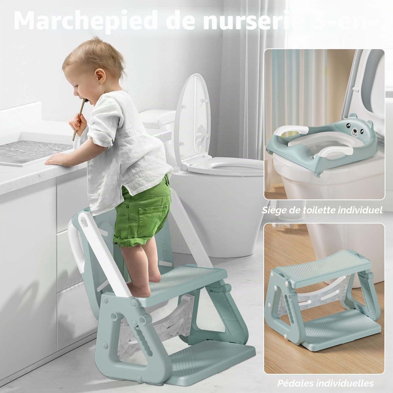 Abattant WC pour enfant avec escalier, siège de toilette pour enfant à partir de 2 ans, siège de toilette réglable pour tout-petit