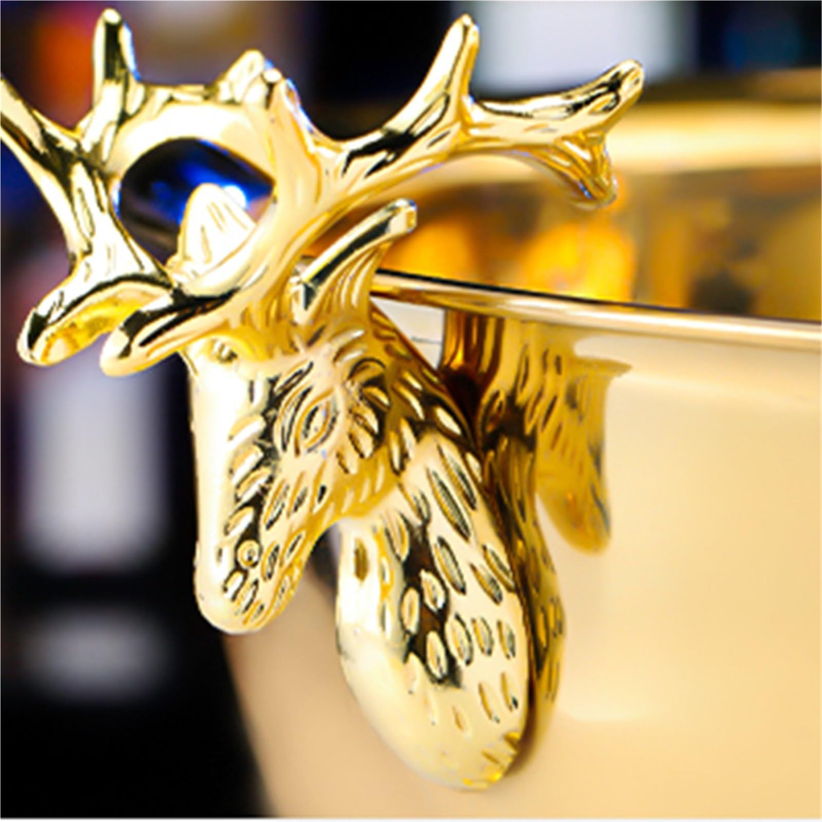 Cubo de Hielo de 3 l con Forma de Cabeza de Ciervo y Cuenco for champán de Acero Inoxidable 304, Cubo de Hielo Grande for Bar y Cerveza. per Casa, Bar(Silver with Ear)