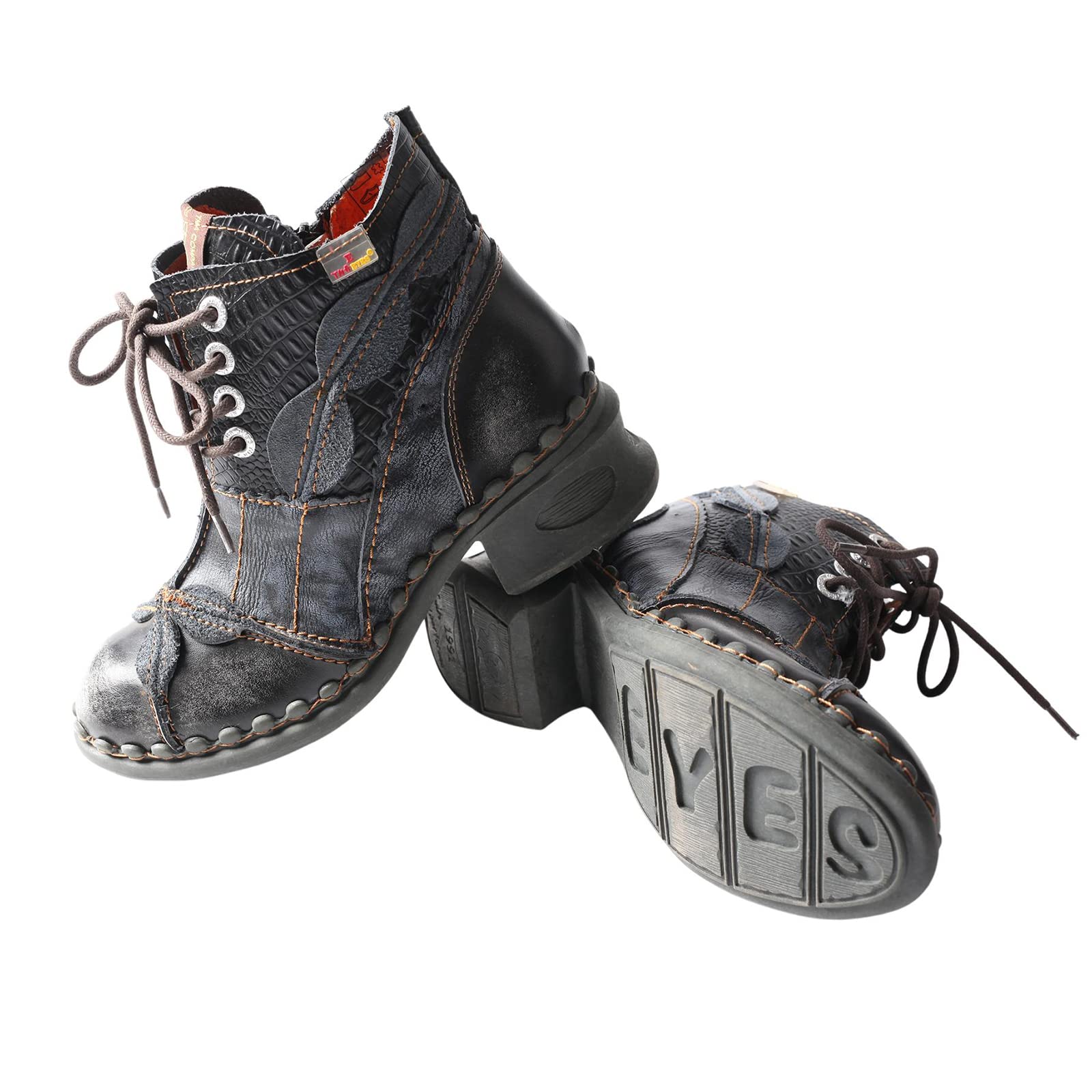 TMA EYES Zapatos de mujer de cuero hechos a mano, botines de mujer con cordones