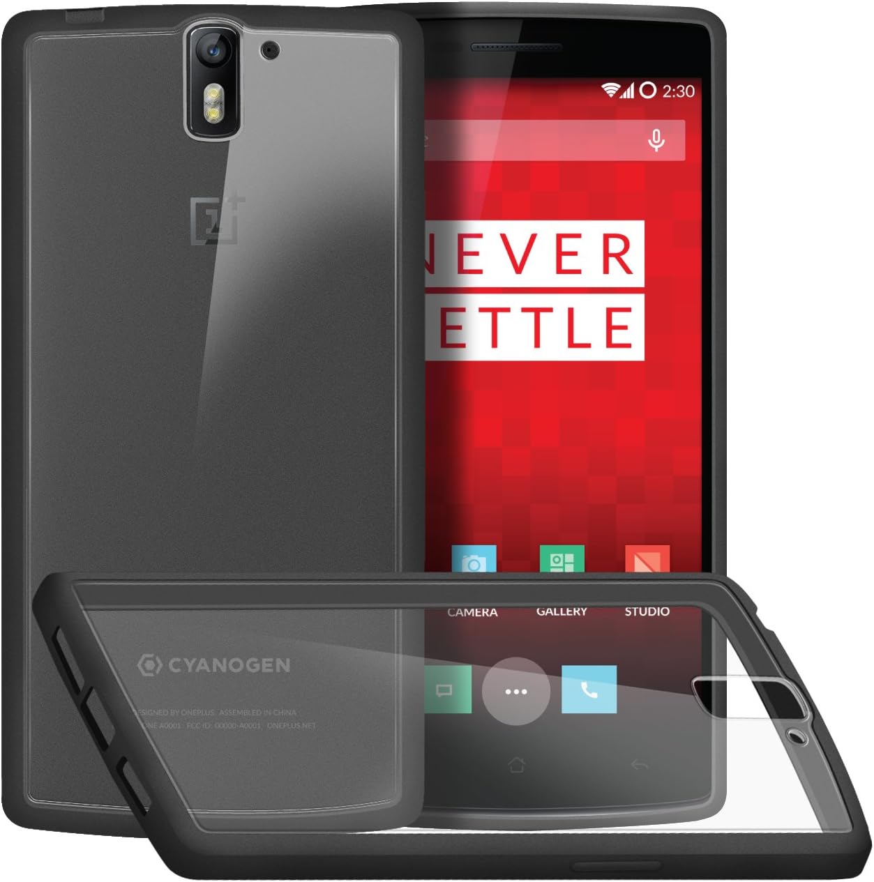 Orzly Fusion Bumper Case for One Plus One with Solid Black Rim and Built-In Full Transparent (Black)