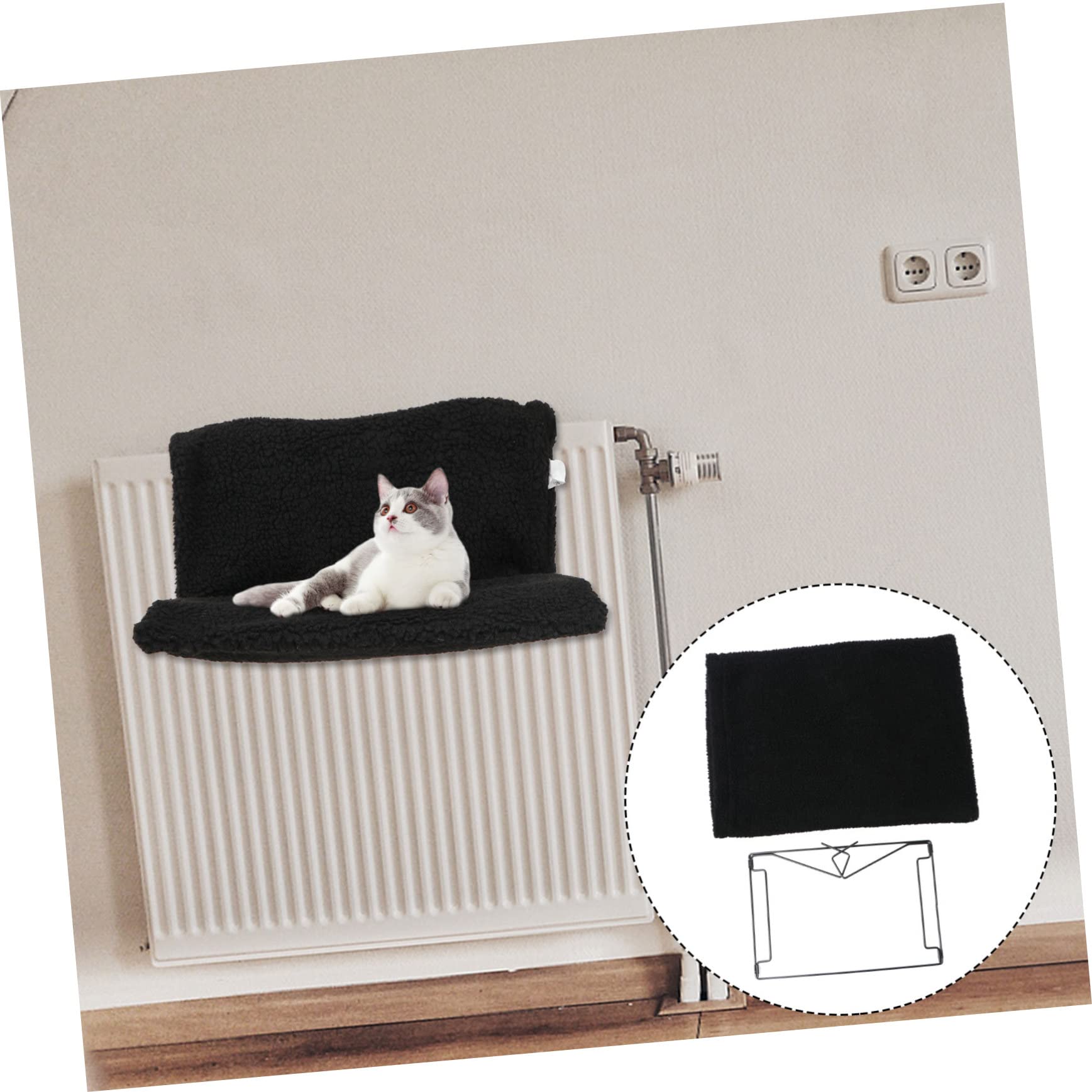 Housoutil Lit de Radiateur pour Chat Noir, Hamac en Polaire, Ambiance Noël