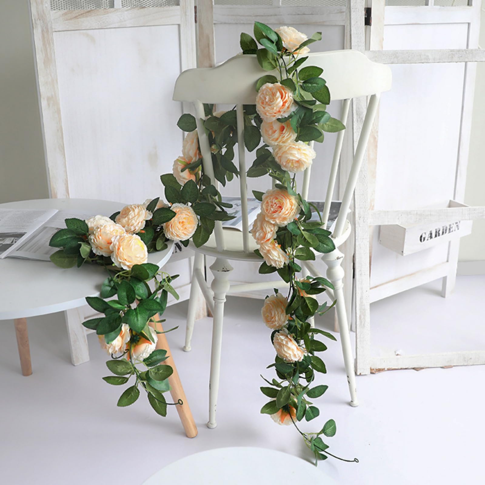 3 Stück (6,0 m) Rosa Blumengirlande, Kunstblumen Wie Echt für Hochzeitsbogen, Pfingstrosen Girlande Seidenblumen Hängend Rebe für Hochzeit, Party, Garten, Weihnachten (baise,6 Stück)