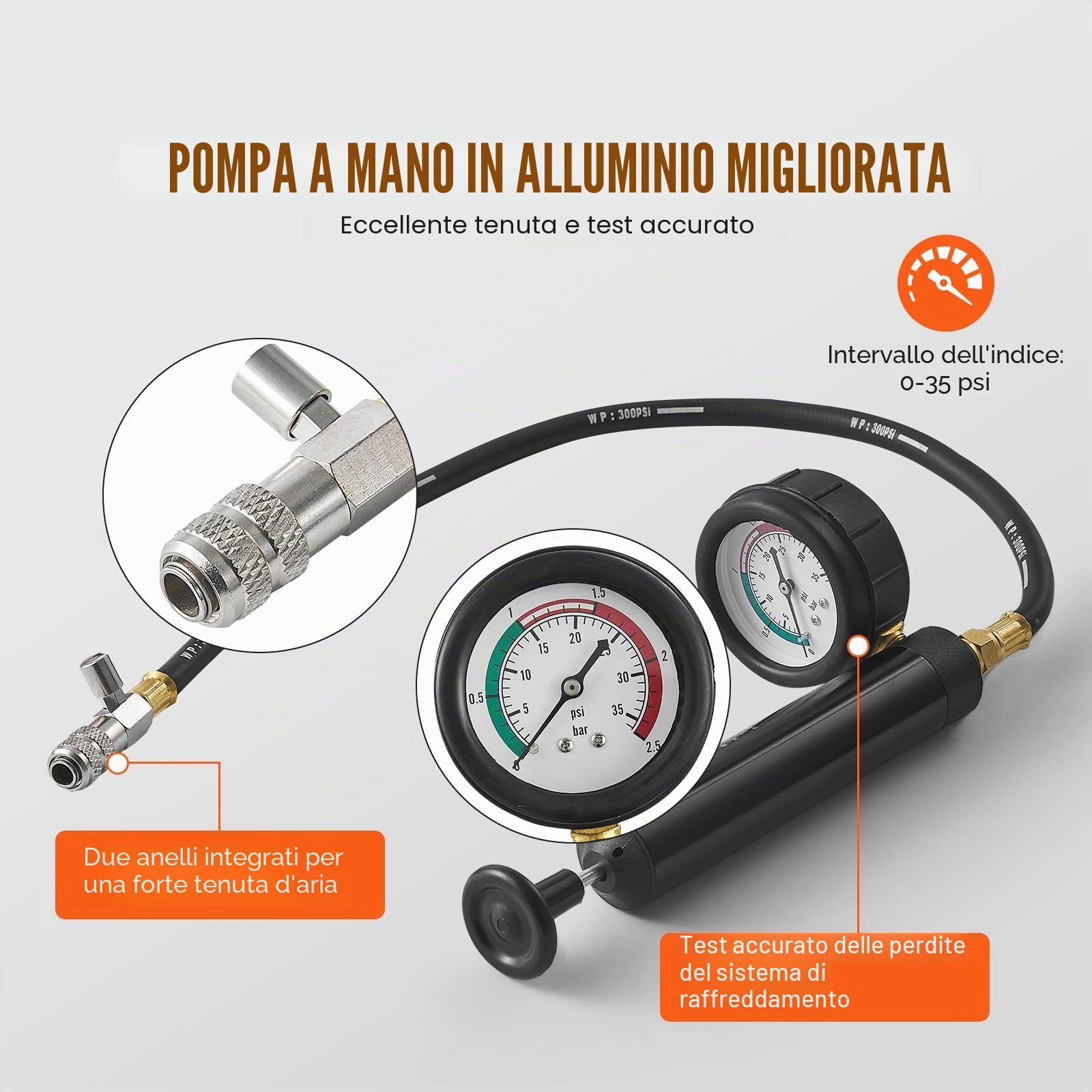 VEVOR Kit Tester Universale per Pressione del Sistema di Raffreddamento Sostituzione del Radiatore, Kit Adattatori per Pompa a Mano Kit Tester per Pressione con Valigetta Portatile Auto Moto Camion