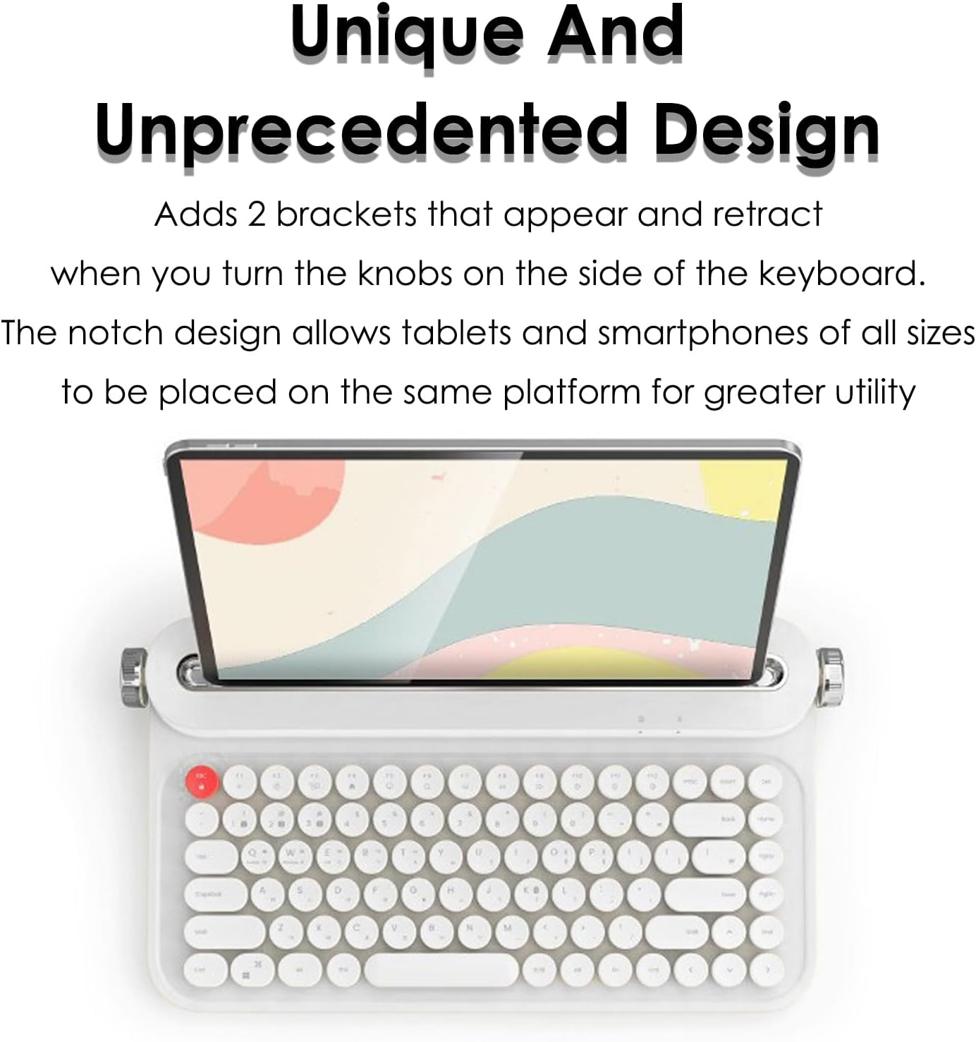 86 Keys Wireless Typewriter Keyboard, Retro Keyboard with Integrated Stand, Bluetooths Keyboard with Cute Round Keycaps for Multi Device for PC (White)