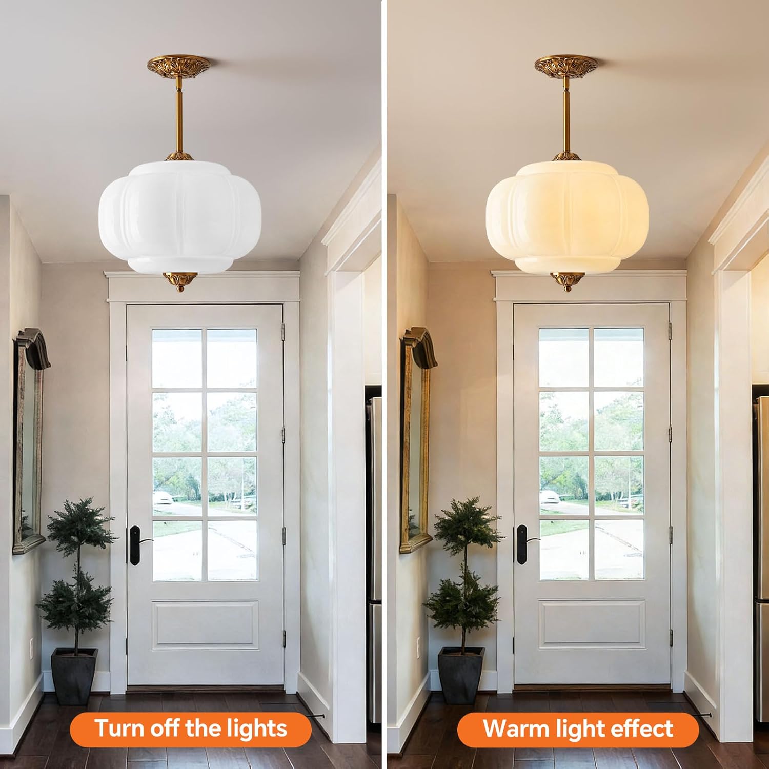 Milk Glass Pendant Light, 14.9 Inch White 3 Color Adjustable Mid-Century Ceiling Light Fixture Schoolhouse Hanging Lamp Chandelier for Kitchen Dining Room Hallway Bedroom (Bulbs Included)