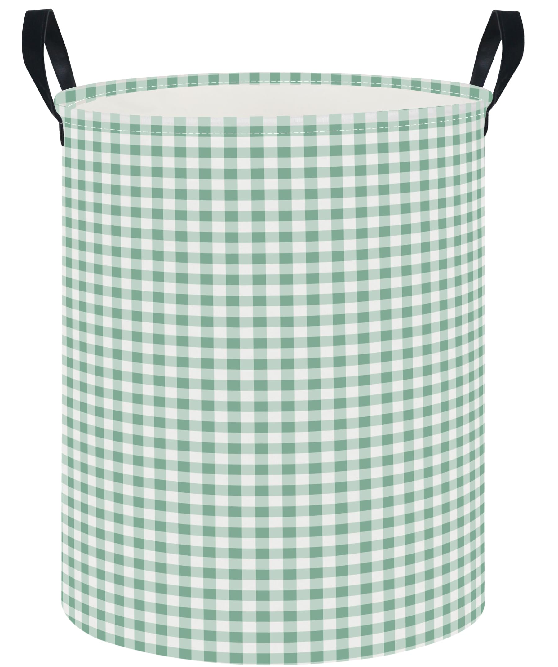 19.7" Laundry Basket,Dirty Clothes Hamper,Waterproof Storage Bin,Room Decor,Gift Baskets(Little Green Grid)