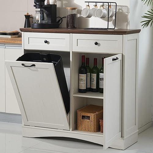 Miniatura 9 de AHB Bote de basura abatible de 13 galones, armario de basura oculto para cocina, armario de reciclaje independiente con cajones escondidos, bote de