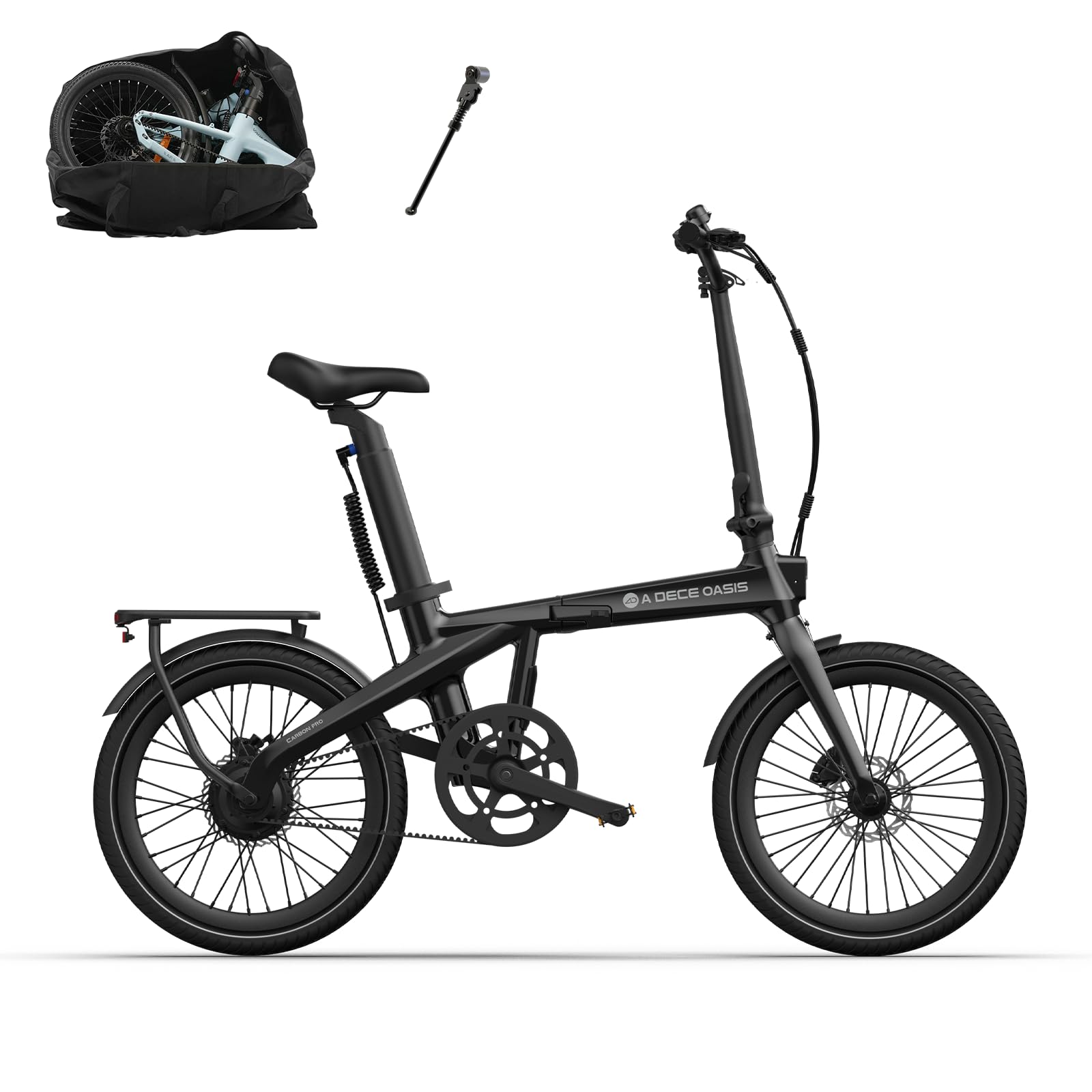 Ado AirCarbon Pro Vélo électrique pliable, changement automatique Bafang 2 vitesses, écran NFC2.4, autonomie de 100 km, sangle en carbone, capteur de couple, IPX6 étanche, application, béquille