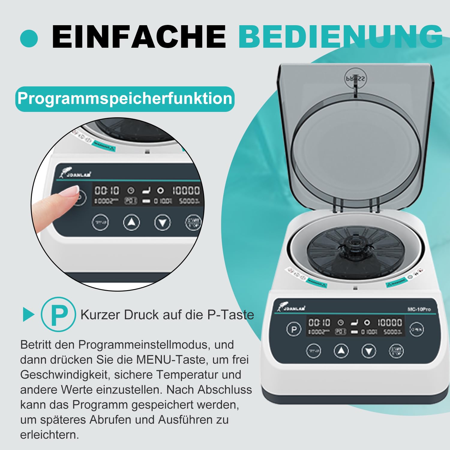 JOANLAB Hochgeschwindigkeits-Mikrozentrifuge 10000 U/min, LCD-Anzeige - mit Mikro-Rotor (40mm, Φ1,5mm) & Rotor für 0,2/0,5/1,5/2ml Probenröhrchen, für Labor