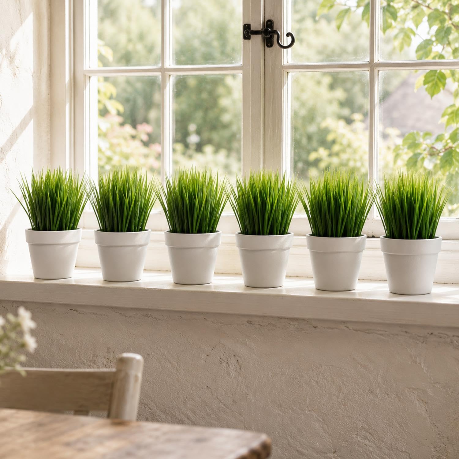 Pack of 6 x 22cm Artificial Grass Plant - Green - Leaf